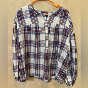 Every Moment women’s Plaid Button down mandarin collar XL grunge